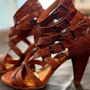 Frye Brown Textured Strappy Heels
